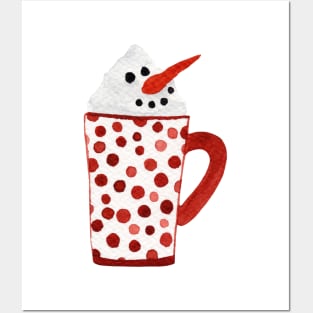 Hot Chocolate Snowman - red dot pattern mug Posters and Art